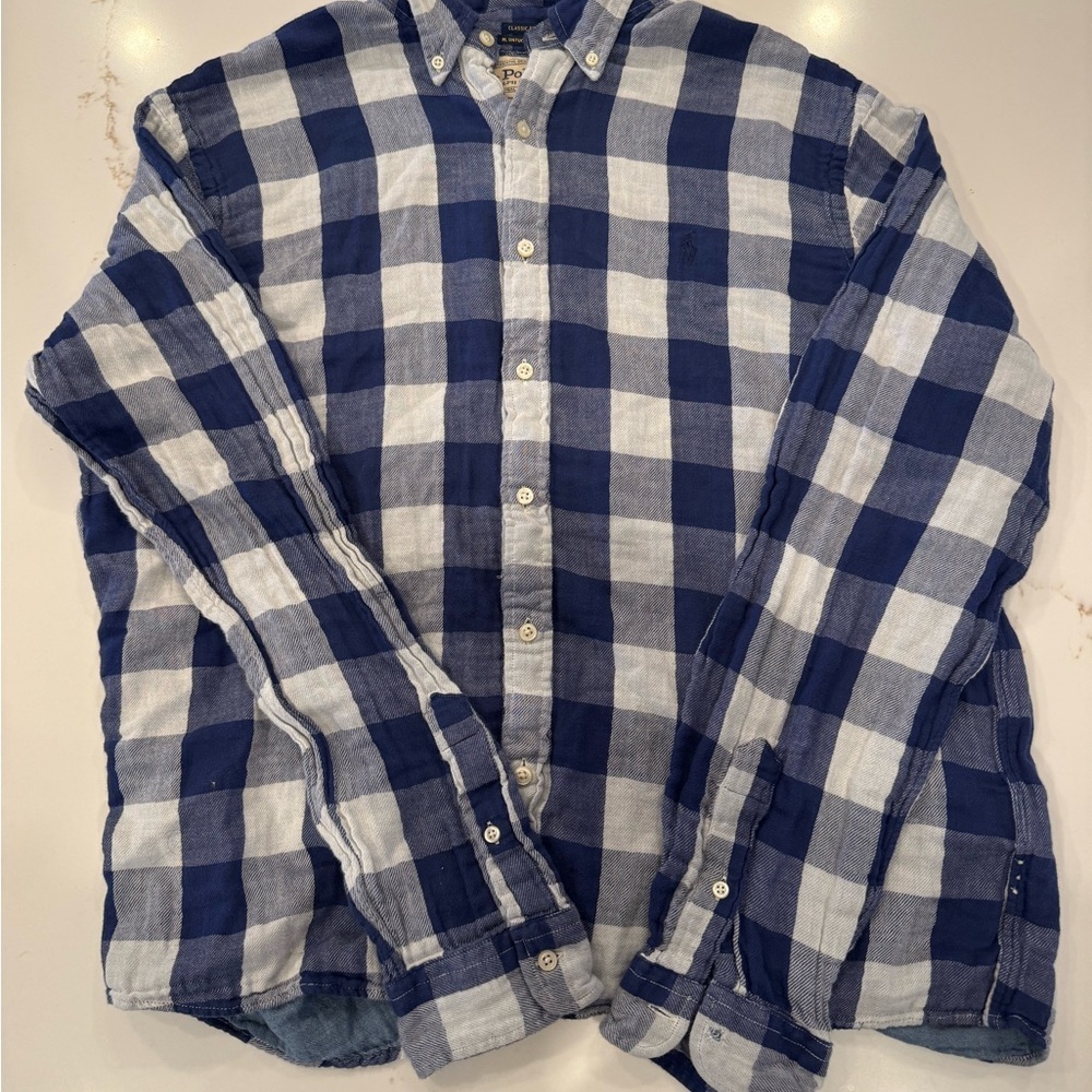 Ralph Lauren Navy And White Plaid Shirt